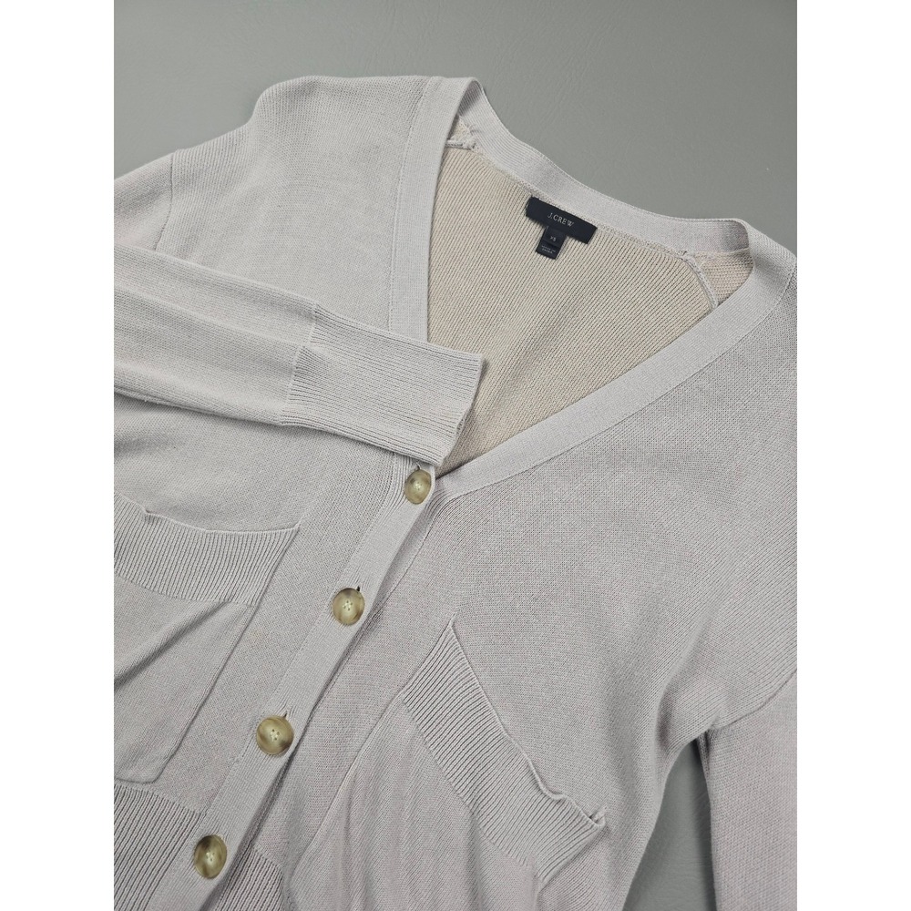 J.Crew Women XS Ivory Cotton Blend V-Neck Button Front Side Tie Cardigan